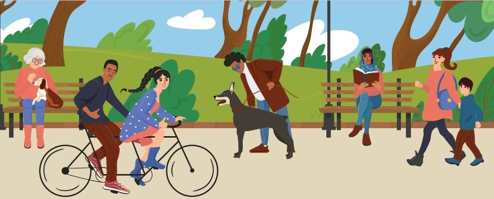 Public Health - picture of people and pets in a park