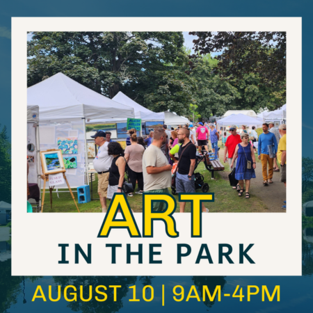 Photo of Art in the Park in Mill Creek: People viewing art with words 