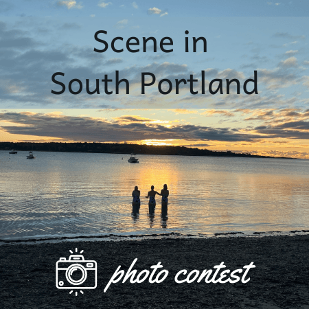 Scene in South Portland Photo Contest - image of beach water at sunrise with three people in water